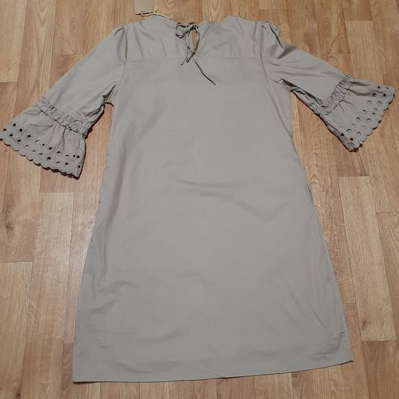 Hidden Alley Taupe 3/4 Sleeve Eyelet Shift Dress - Picture 5 of 10